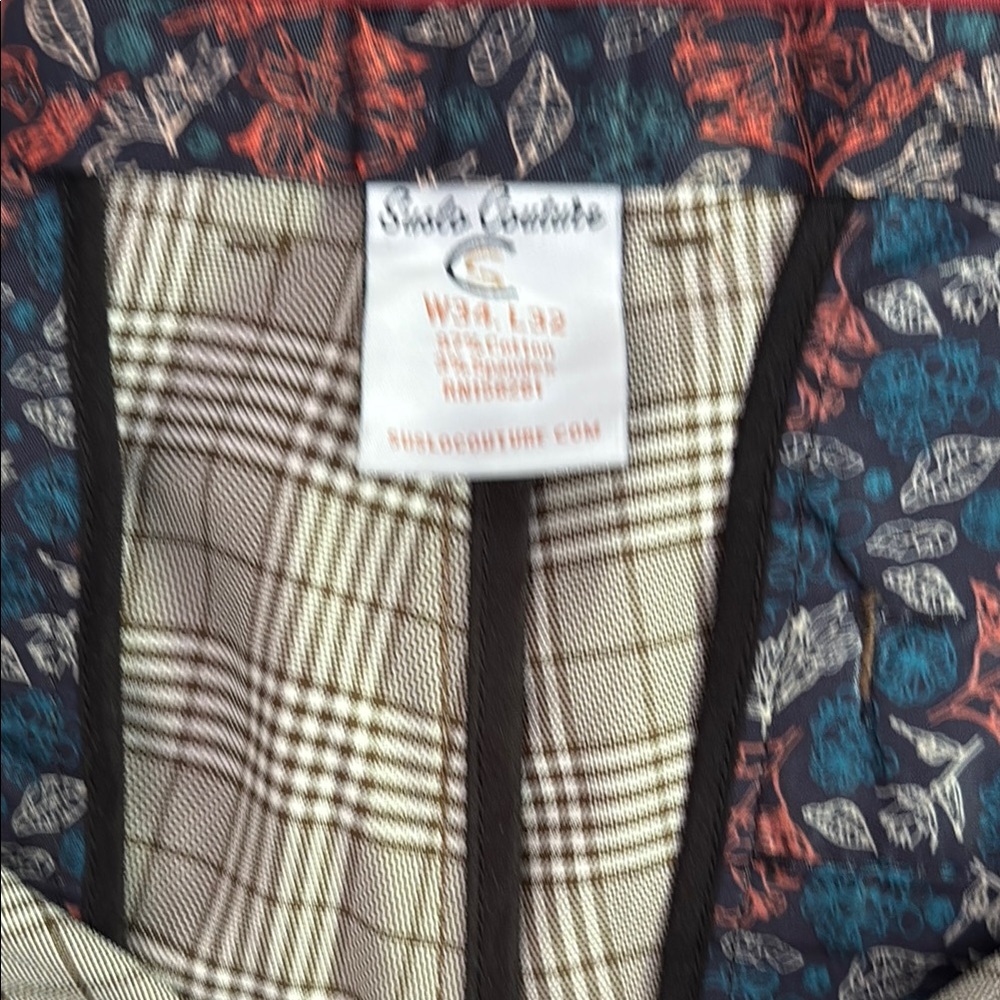 Men's Beige plaid Pants - Picture 4 of 6